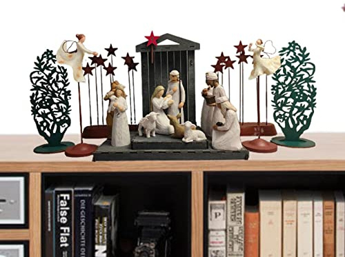 Abonda Weihnachtskrippen-Set, Kunstharz-Figuren, 17-teilig, Weihnachtsschmuck, Innenbereich, Heimbüro, Kirche, Dekoration für Tischplatte, Schreibtischregal