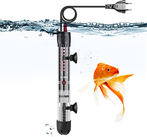 DoRight 50W Tauchheizung für Aquarien - Temperaturregelbar mit Saugnäpfen, Integriertes Thermometer & Externer Regler - Für Fischtanks 20-60 Liter