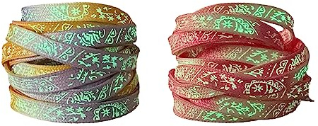 Jamron 2 par lysande platta skosnören i neon för träningsskor sportskor tonade färger tryckta nylonskosnören, Lila+rosa, 160