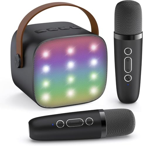 YLL Mini Kinder Karaoke Maschine mit 2 Mikrofon, Karaoke Geschenke für Mädchen Alter 3 4 5 6 7 8 9 10 12 + Jahre alt 4-12 Jahre alt Geburtstag Spielzeug Ostern Geschenk für Mädchen Jungen (Schwarz)