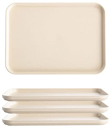 GNCLOUD 4 Pcs Serving Tray, Kitchen Trays, Rectangular Plastic Tray for Serving Drinks, Snacks, Tea or Coffee (Beige)