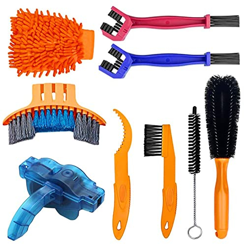 Bike Cleaning Tool Set, 9PCS Bicycle Clean Brush Kit Bike Cleaner Bicycle and Motorcycle Chain Clean Brush for Cleaning Bike Chains/Crank/Tire/Sprocket