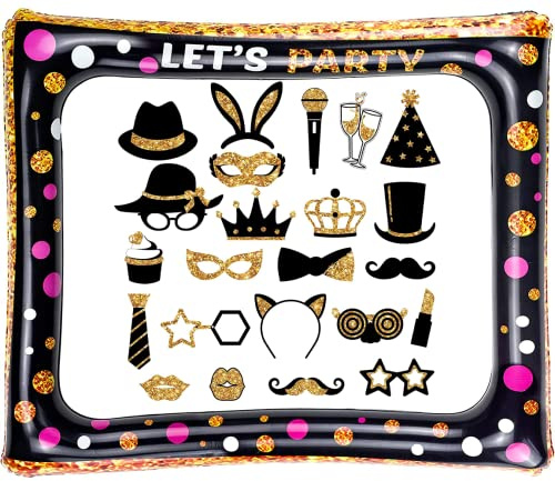 1piece Inflatable Photo Booth Frame, 24pcs Moustache Glasses Hats Photo Booth Props,Birthday Prom Wedding Baby Shower Party Accessories