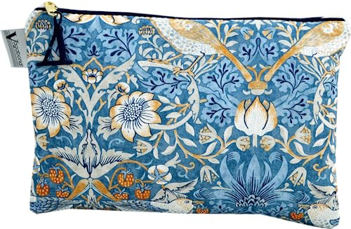 Vagabond Bags Ltd William Morris jordgubbstjuv stor kosmetisk väska, blå, 25 cm x 17 cm x 1,5 cm, BLÅ, 25cm x 17cm x 1.5cm, Mjuk väska med dragkedja