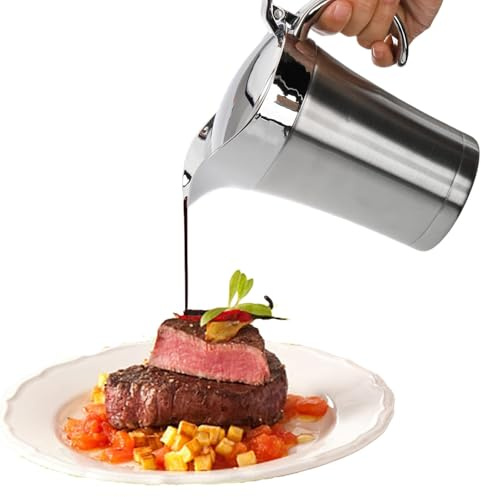 Stainless Steel Gravy Boat, 450ml Sauce Jug with Hinged Lid and Handle, Double Wall Insulated Gravy Jug Ideal for Gravy Custard Cream Sauce, Keeps Food Warm or Cool