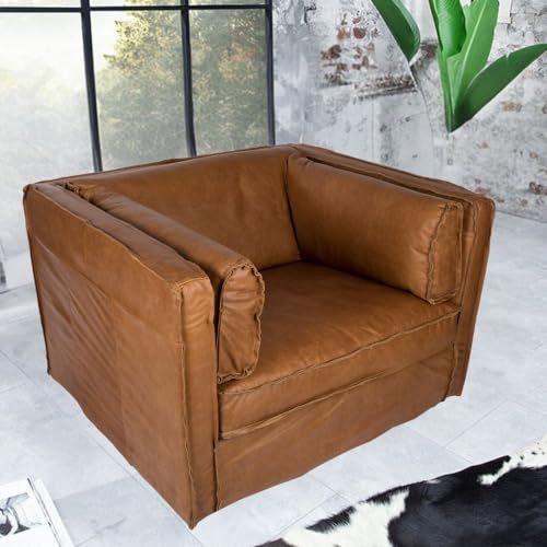 LEBENSwohnART Premium Ledersessel Columbia Vintage-Brown 106x99cm Rindsleder Design Sitzkomfort