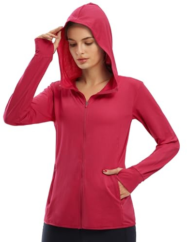 Libin UV Chemise Femme Veste de Course Running Vêtements | Protection Solaire Full Zip Hoodie Randonnée en Plein Air Surf Shirt Séchage Rapide Poches