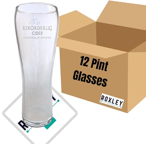 Roxley Rekorderlig Lot de 24 verres à bière originaux en verre à pintes de cidre | Également livrés avec des sous-verres de marque