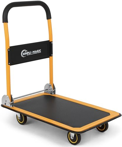 Simpli-Magic Push Cart Dolly, 330 LBS – Foldable Moving Platform Hand Truck – Easy Storage, 360 Degree Swivel Wheels Flat Bed Cart