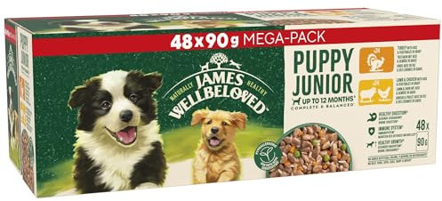 James Wellbeloved Grain Free Puppy Dog Food with Turkey Lamb and Chicken in Gravy Pouch 48 x 90 g