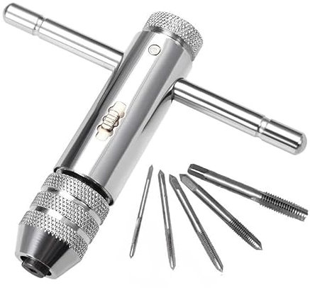 PIQIUQIU 5 unidades de rueda de trinquete ajustable con mango en T, soporte reversible para machos de rosca, M3, M4, M5, M6, M8, llave de perfil métrico, kit de accesorios de roscado manual