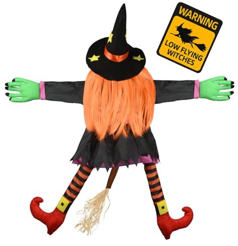 Halloween Deko: 94 cm Niedliche Krachende Hexe In Baum, Outdoor-Dekoration, Fliegende Hexen für Drinnen Und Draußen, Veranda, Tür, Terrasse, Garten, Baum (Style 2)