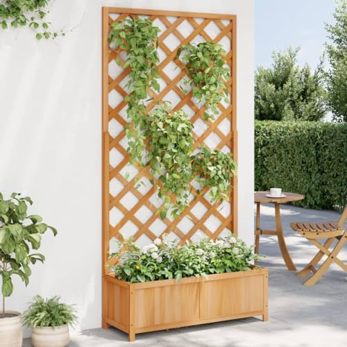 AUVYI Pflanzkübel mit Spalier Hochbeet Blumenkasten Kräuterbeet Gartenbeet Gärten Dekoration für Anbau Pflanzen Blumen und Gemüse Gartenmöbel Innen-und Außeneinrichtung Braun 90x35x180 cm