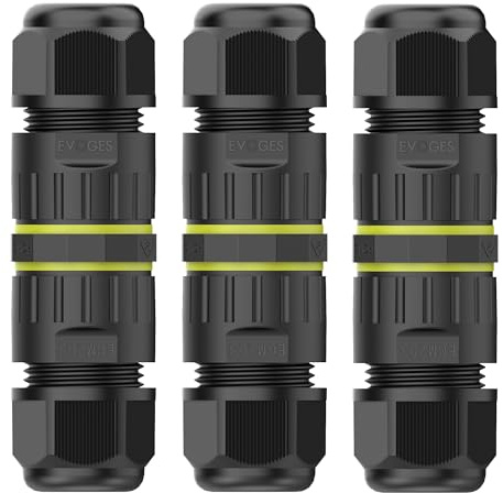 EVOGES IP68 Waterproof Outdoor Inline Cable Connector, 3 Pole, Ø5-12mm Cable Diameter, 0.5-2.5mm² Conductor, UKCA, UL, CE, TUV, RoHS Certified (3)