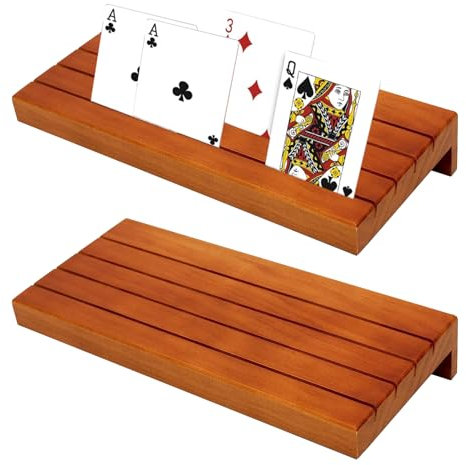 ATMWM 2 Stück Kartenhalter Kinder, Dominoständer Spielkartenständer aus Holz, Spielkartenhalter Kartenständer, Spielkarten Aufbewahru Freisprech Kartenständer Spiel für Senioren und Kinder