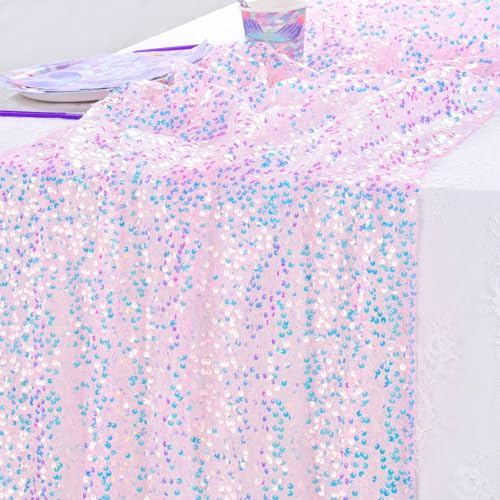 Meerjungfrau Geburtstag Deko Tischläufer Pailletten Rosa Tischdeko für Geburtstag Hochzeit Party Weihnachten Ostern 63 x 300 cm