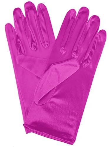 Gants Courts en Satin pour Femme, Tous Les Doigts Gants, Gants de Robe de Mariée, Gants de Fête de Mariage pour Dames, Gants en satin pour Femme Robe Fête Soirée Opéra Mariage (Rosé)