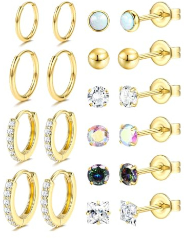 JeweBella 10 Pairs Klassisch Kleine Ohrringe Set für Damen Herren Hypoallergen Chirurgenstahl Medizinische Ohrstecker Creolen Set Piercing Ohr Knorpel Ohrringe Set für Mehrere Ohrlöcher Silber/Gold