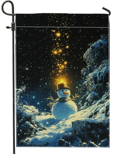 Bandiera da giardino dell'uomo della neve invernale, blu nevoso, decorazione di Natale, bandiera del giardino, bandiera di tela di iuta bifacciale, decorazione del prato, 12 x 18 pollici