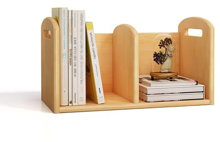 Schreibtischregal Mit Holzrahmen, Schreibtischregal-Organizer, Schreibtisch Aufsatzregal Standregal, Tischregal Mit Großer Kapazität, Bücherregal Klein Für Büro, Wohnheim, Zuhause(Natural,33cm)