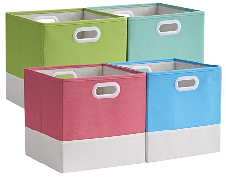 FABINADO Storage Cubes Boxes for Kallax, 33x38x33 cm Fabric Storage Baskets for Shelf/Closet/Wardrobe, PP Plastic Handles, Macaron, 4 Pack