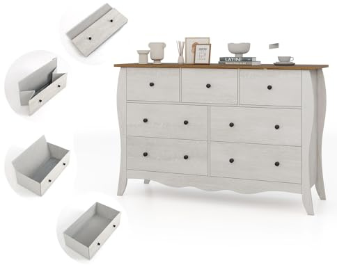 KOMFOTTEU Commode 7 Tiroirs Tissu & Bois Anti-basculement