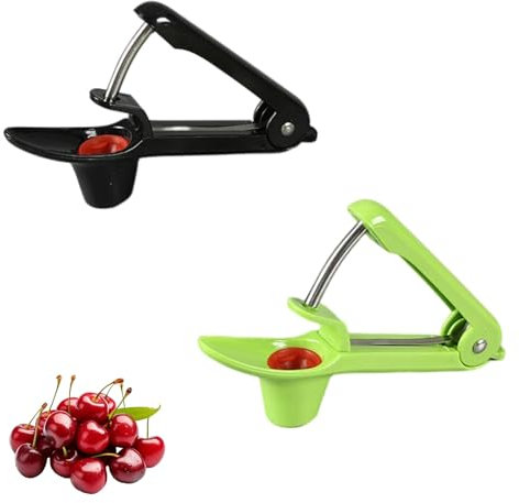 Cherry Pitter Tool 2pcs Cherry Stoner Remover Tool Multi-Function Fruit Corer & Pitter Pip Remover Dates Pitting Device with Stainless Steel Rod, for Making Cherries Olives Jam (Black + Green)