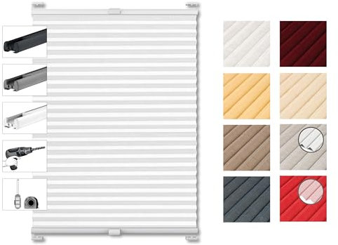 Plissee nach Maß Crushed-Optik 8 Farben, 3 Profilfarben, Plisseerollo zum kleben Faltrollo Sichtschutz, Sonnenschutz für Fenster innen und Tür