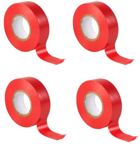 TERF® Paquete de 4 cintas eléctricas rojas de 19 mm x 20 m (66 pies), cinta aislante de PVC autoadhesiva fuerte para aislar, reparar, proteger cables eléctricos y amplio uso de cinta de sellado