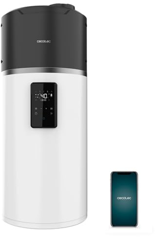 Cecotec Termo con Aerotermia de 100L, Calentador de Agua AeroThermal 100 Water Connected. Energía Sostenible, Bajo Consumo, Pantalla Táctil, Control por APP, R290, Temperatura hasta 75ºC
