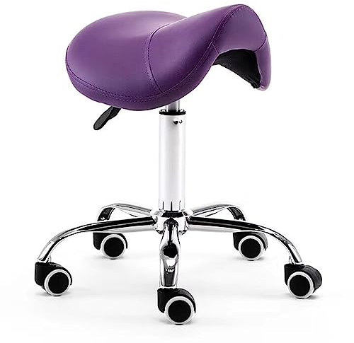Moderner hydraulischer Sattelhocker auf Rädern, bequemer Drehstuhl für Spa, ergonomischer Schönheitssitz für gesunde Rückenunterstützung (Farbe: Violett)