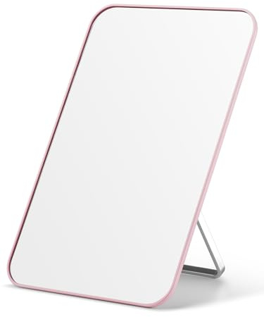 OMIRO Tisch-Kosmetikspiegel mit Standfuß,Kleiner Schminkspiegel für Reisen | Tischspiegel Schminkspiegel für Duschrasur,Tragbarer Faltbarer Reisespiegel, Kunststoff, Glas, Metall, Rosa, 20.3 x 12.7cm