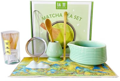QEEKADA Matcha kit,Matcha Accessoire,Service à thé Japonais Set traditionnel japonais de matcha 8 pièces kit matcha complet il peut aussi être offert en cadeau à des amis ou des collègues
