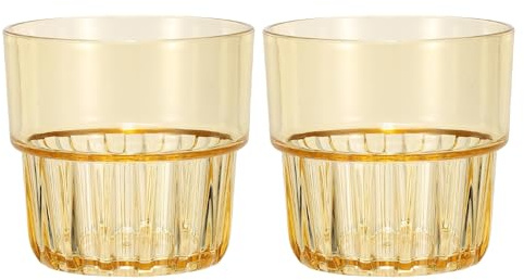 sourcing map Lot de 2 verres réutilisables en plastique transparent de 295 ml - Incassables et empilables pour bière, cocktail, eau, jus, whisky (jaune)