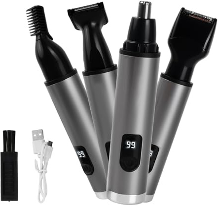 Tagliapeli Naso e Orecchie 4 in 1 Ricaricabile USB, Rifinitore Multifunzione per Barba, Sopracciglia, Basette e Naso, Indolore, Facile da Pulire, per Uomo e Donna