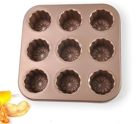 GYJZZW 1Pcs Professional Bakeware Set, Non-Stick Canele Molds & Donut Pan for Baking - Multi-Use French Madeleine Pan, Cannoli Forms, Cheesecake Molds & Chocoflan Tins (9-Cavity)