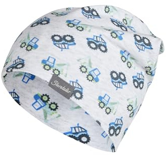 Sterntaler Beanie Baustelle – Bequeme Kindermütze aus Melange Jersey mit Baustellenfahrzeugen, Zwei Tragevarianten und UV-Schutz 50+