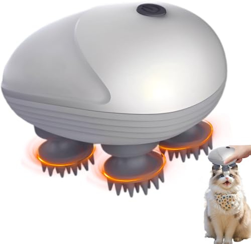 Kopfmassagegerät Elektrisch, Kabelloses Handmassagegerät mit 4 Knetköpfen IPX7 Wasserdicht Katzen Massagegerät Wasserdicht Electric Scalp Massager für Ganzkörpermassage HundeköRper Haarwachstum