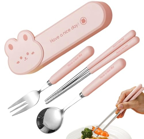 Cubiertos de viaje con estuche | Cubiertos para caja de comidas | Set de tabletas antideslizantes para comidas diarias Camping Picnic | Niño Escuela