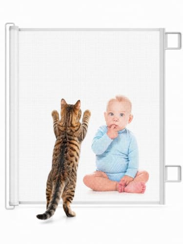 Treppenschutzgitter, Ausziehbares Sicherheitsgitter 78 cm Hoch, Automatische Aufrollfunktion, Strapazierfähiges Netz für Baby und Haustiere (Weiß, 180cm)