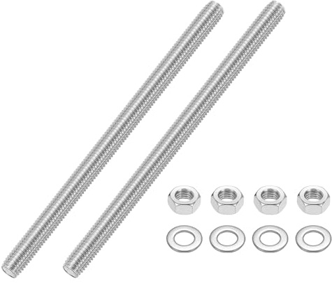 QUARKZMAN 2 Stück Gewindestangen M10 x 170mm, Edelstahl Stockschrauben, Gewindestifte mit 4pcs Sechskantmutter und 4pcs Unterlegscheiben, Vollgewindestange für Möbeln, Maschinen