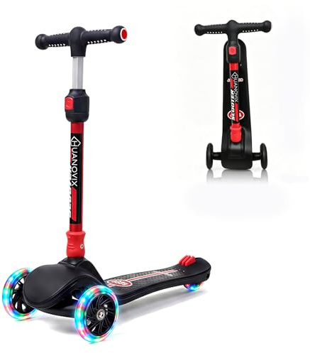 3 Wheel Kids Scooter Foldable Scooter for Kids Girls Boys Ages 3-12 | Flashing Wheels, Adjustable Height, Comfortable Handlebars, Safe Lean-to-Steer, Extra-Wide Non-Slip Deck