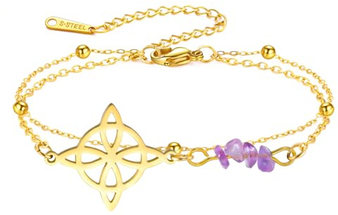 Dreamtimes Bracelet améthyste Bracelet élégant avec nœud de sorcière pour les femmes Bracelets de chaîne de sorcellerie Bracelets de perles irrégulières violet naturel