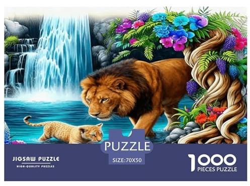 Puzzle Lion 1000 Pièces pour Adultes Et Enfants, Jeu De Société Convivial, Casse-tête Buisson Fleuri Cascade, Décoration Intérieure, Cadeau Enfant 70x50cm/1000pcs