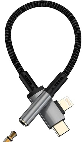 Lightning to 3.5mm Headphone Jack Adapter(2in1) USB C for Apple for iPhone 17 16 15 14 Pro Max Audio Aux Adaptor Compatible with Samsung S25 Type C Digital Earphone Cable Dongle Car Microphone Android