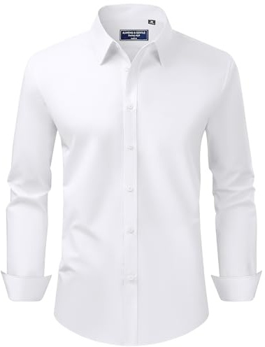 Alimens & Gentle White Shirt Men Long Sleeve Stain Shield Non Iron Formal Casual Business Button Down Dress Shirts S