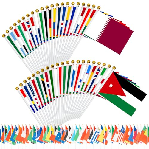 Banderas de mano para la Copa Mundial de la 2026, banderas internacionales de países del mundo de tela de doble cara, con palo de plástico blanco (A)