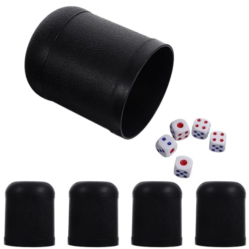 MAJORMENCH Lot de 5 Sets de Sets de Gobelets à Mini Dés Noirs en Plastique Léger et Portable pour Jeux de Société Décontractés 25 Dés, Accessoires Simples et Délicats pour Plusieurs Styles