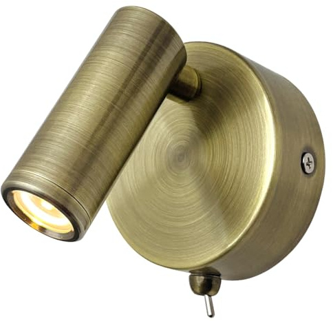 Long Life Lamp Company Adjustable Antique Brass Wall Mounted Bedside Light Switched Warm White BW13