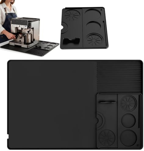 ELESHIMOFA Coffee machine mat (Black) 23.6''x15.8'', Silicone Coffee Mat with Detachable Tamping Mat,Black,